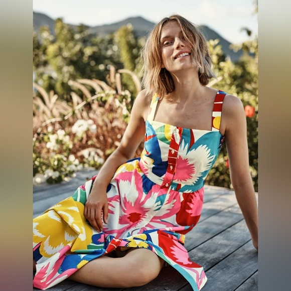 Boden Juniper Midi Dress Tropical Floral Colorful Sun Dress Size 14 R - Picture 2 of 9